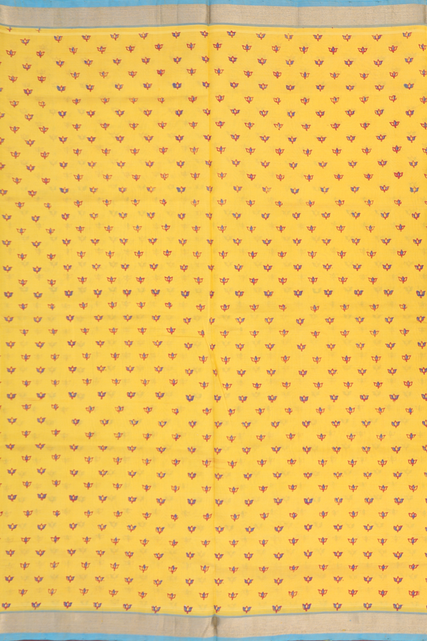 Traditional Silk Cotton Saree In Yellow With Floral Buttas