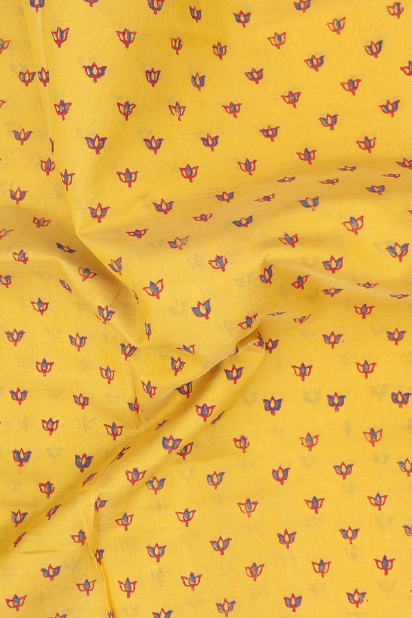 Traditional Silk Cotton Saree In Yellow With Floral Buttas