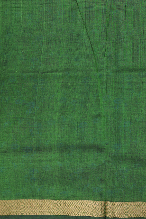 Traditional Silk Cotton Saree In Leaf Green With Floral Design
