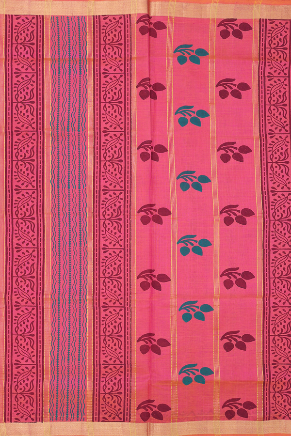Traditional Silk Cotton Saree In Magenta With Printed Buttas