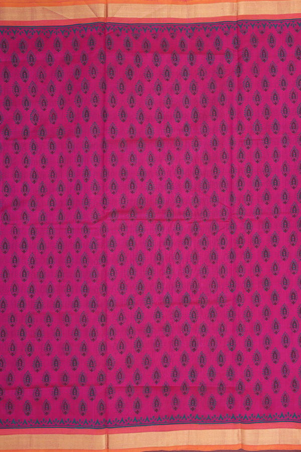 Traditional Silk Cotton Saree In Magenta With Printed Buttas