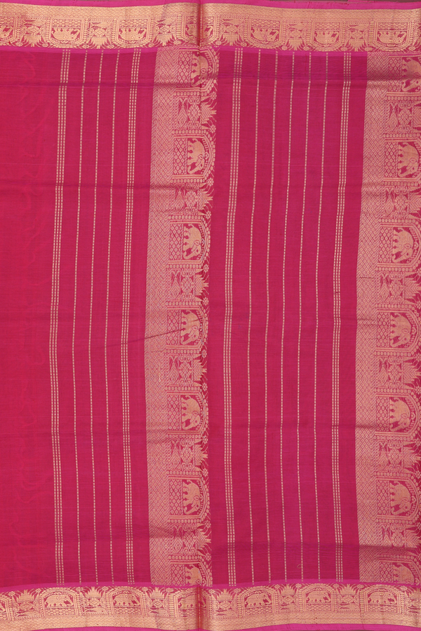 Traditional Silk Cotton Saree In Green With Floral Design