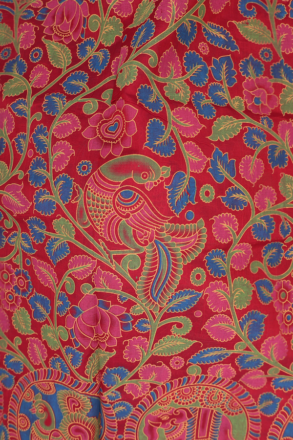 Traditional Silk Cotton Saree In Red With Floral Design