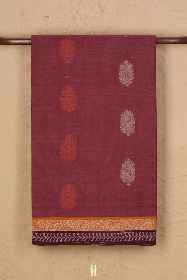 Coimbatore Cotton Saree In Dusty Mulberry With Floral Motifs