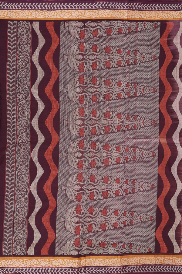 Coimbatore Cotton Saree In Dusty Mulberry With Floral Motifs