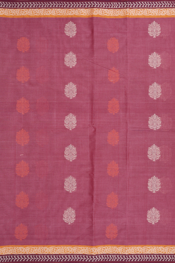 Coimbatore Cotton Saree In Dusty Mulberry With Floral Motifs