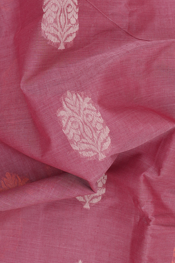 Coimbatore Cotton Saree In Dusty Mulberry With Floral Motifs