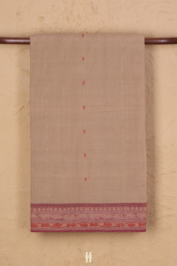Coimbatore Cotton Saree In Light Brown With Threadwork Design