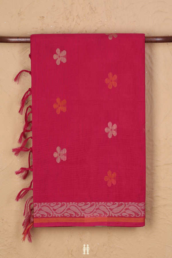 Coimbatore Cotton Saree In Rani Pink With Floral Buttas
