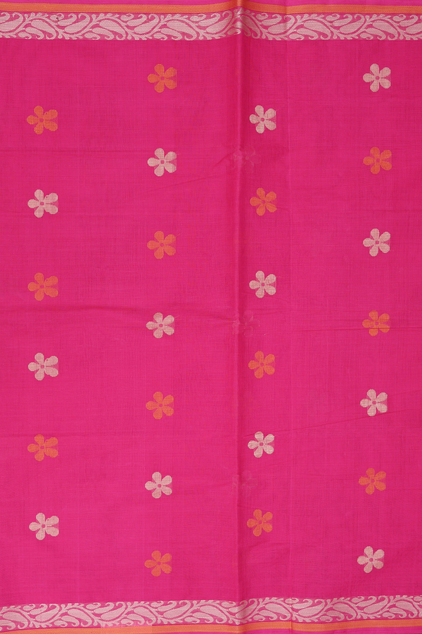 Coimbatore Cotton Saree In Rani Pink With Floral Buttas