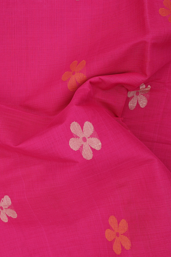 Coimbatore Cotton Saree In Rani Pink With Floral Buttas