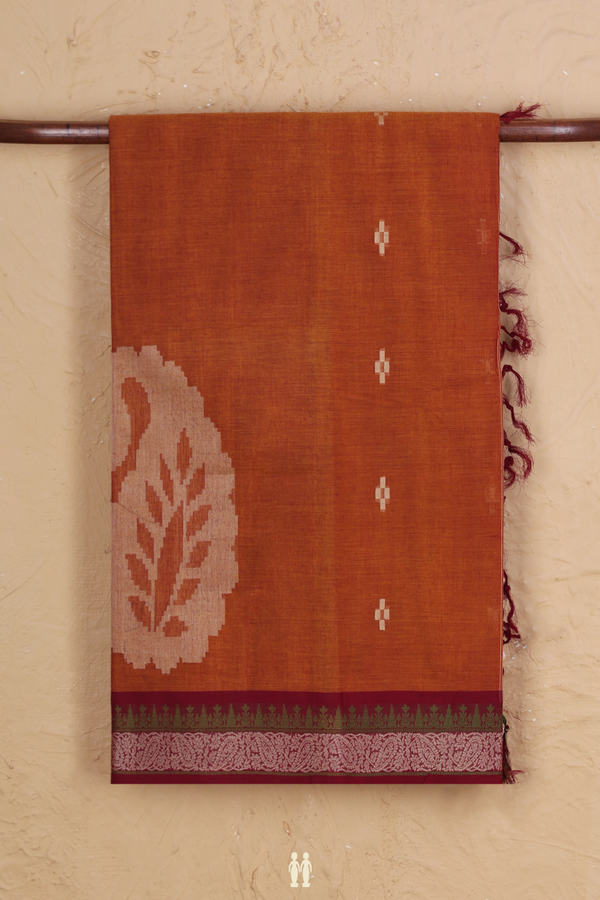 Coimbatore Cotton Saree In Saddle Brown With Threadwork Buttas