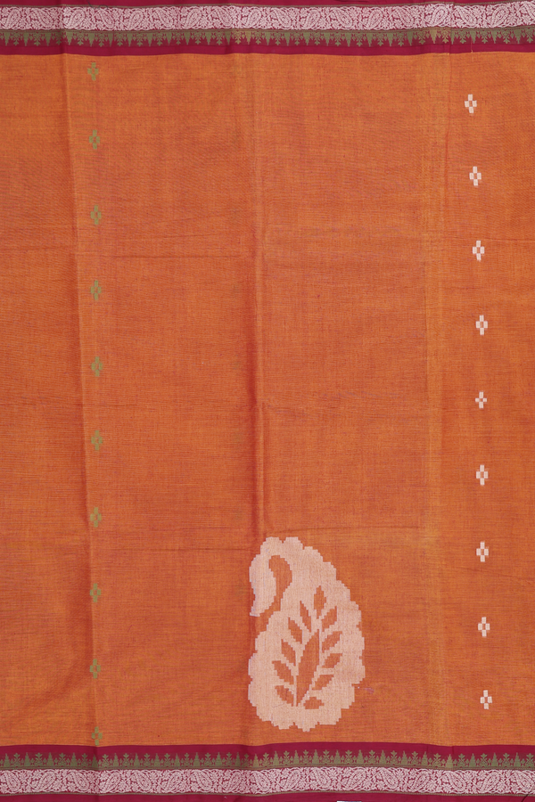 Coimbatore Cotton Saree In Saddle Brown With Threadwork Buttas