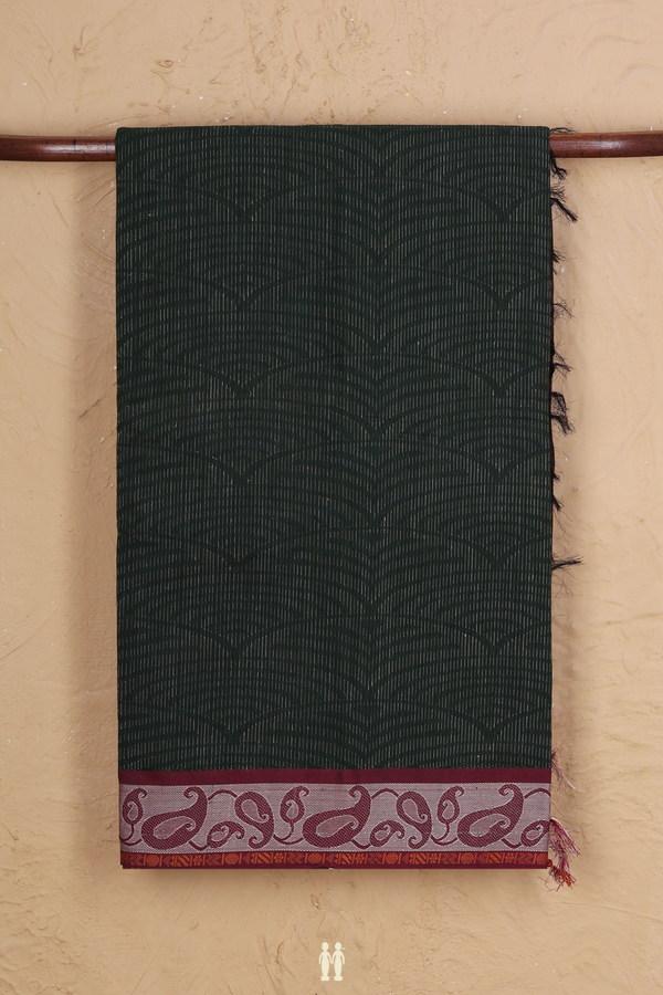 Coimbatore Cotton Saree In Dark Green With Threadwork Design