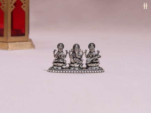 Lakshmi, Ganesha And Saraswathi Pure Silver Idol