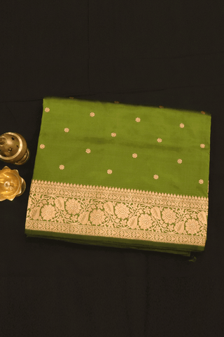 Floral Zari Buttas Pear Green Banarasi Silk Saree