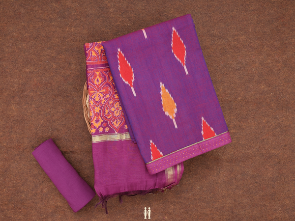 Leaf Buttas Purple Cotton Unstitched Salwar Material