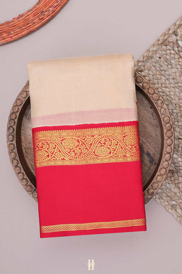 Linen Kanchipuram Silk Saree In Plain Tan With Korvai Border