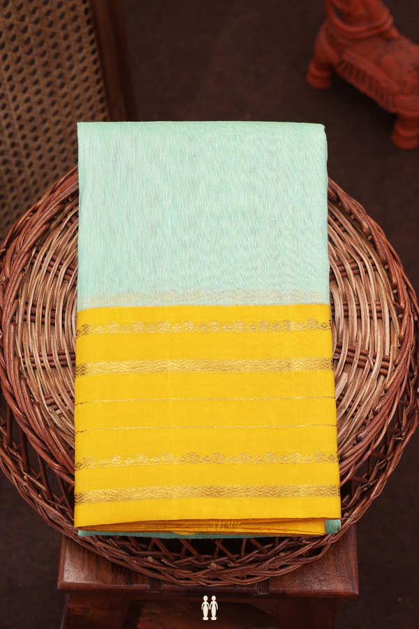 Linen Kanchipuram Silk Saree Mint Green With Contrast Border