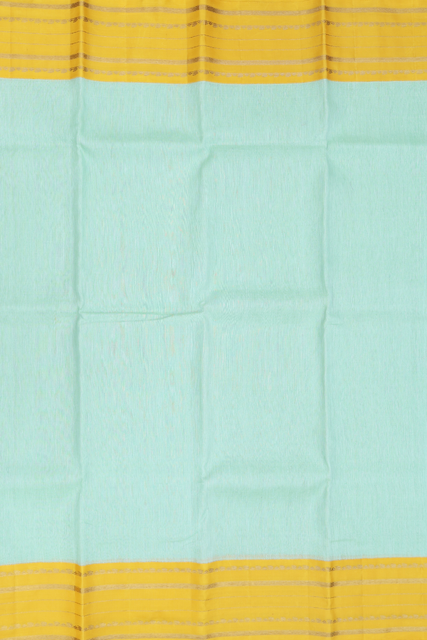 Linen Kanchipuram Silk Saree Mint Green With Contrast Border