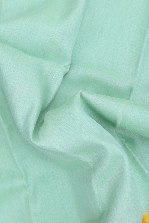 Linen Kanchipuram Silk Saree Mint Green With Contrast Border