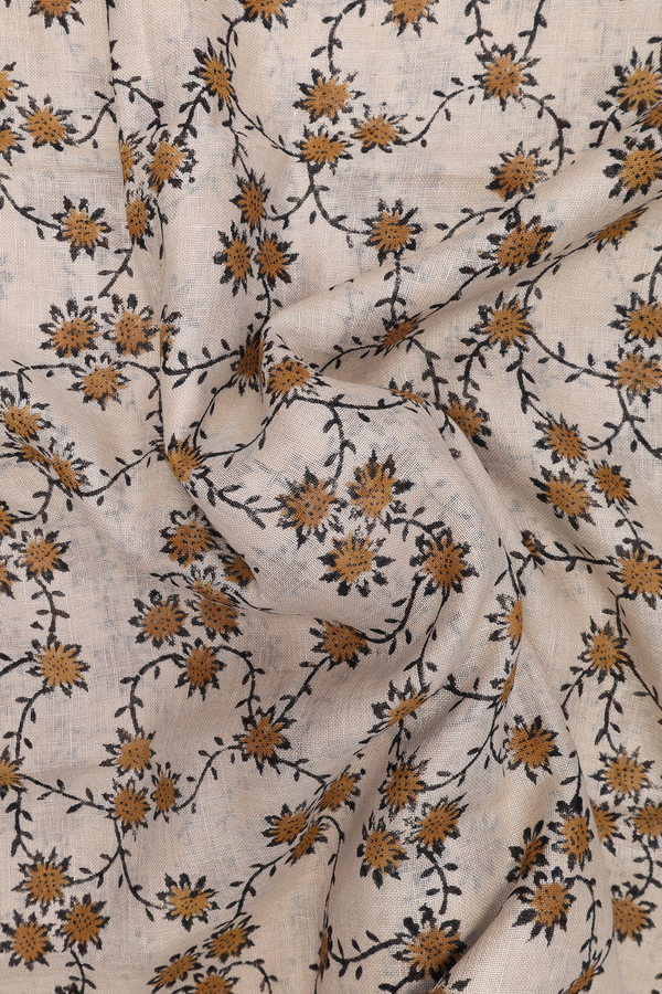 Linen Saree In Beige With Floral Printed Design