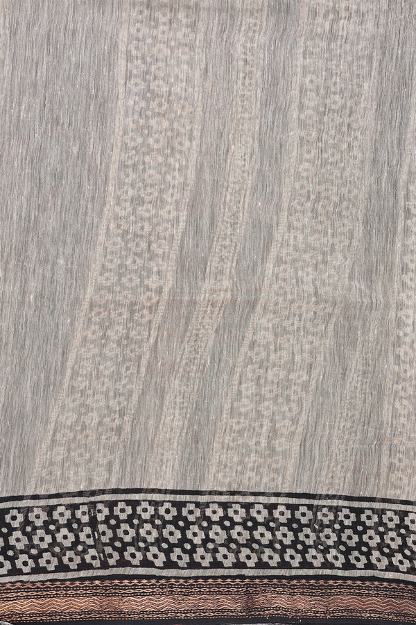Linen Saree In Black With Chevron Printed Design