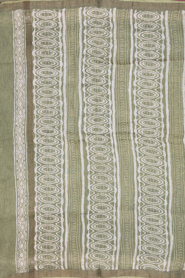 Linen Saree In Moss Green With Chevron Design