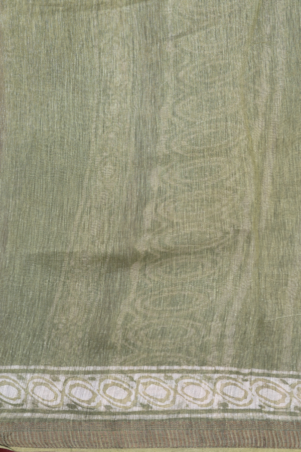Linen Saree In Moss Green With Chevron Design