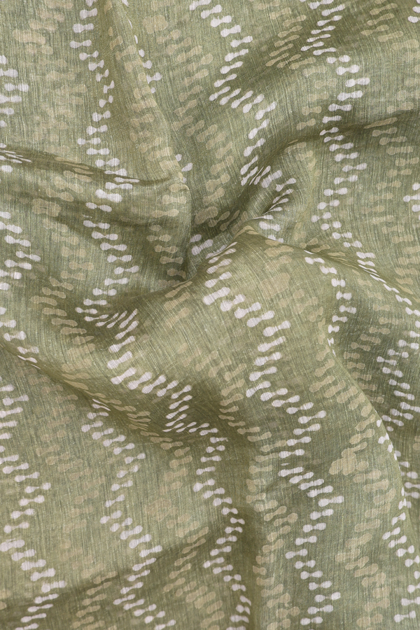 Linen Saree In Moss Green With Chevron Design