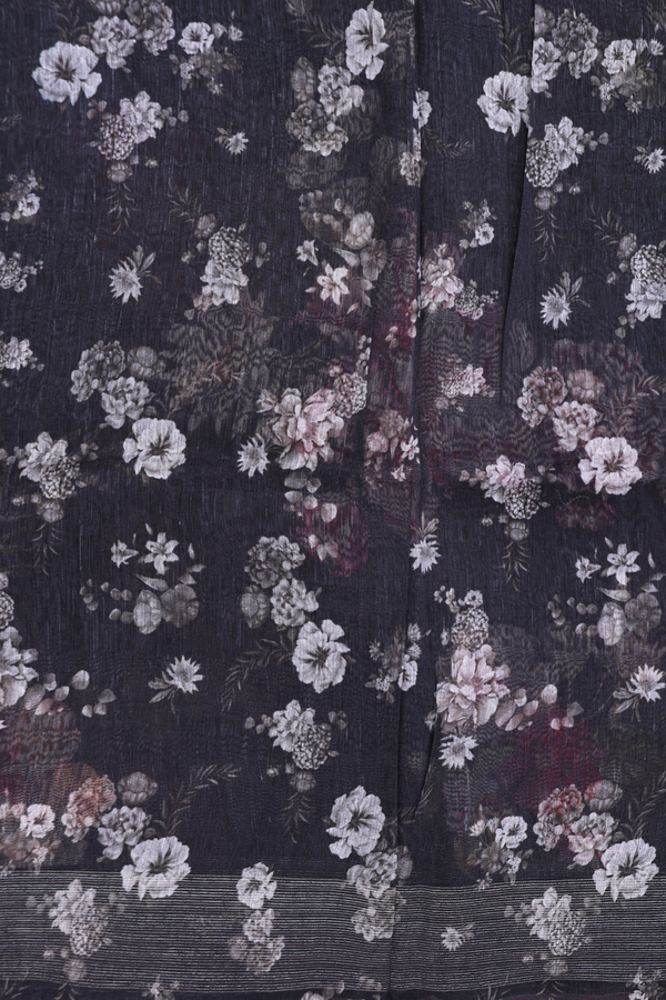 Linen Saree In Black With Floral Printed Design