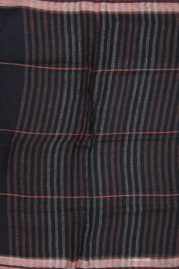 Linen Saree In Black With Stripes Design