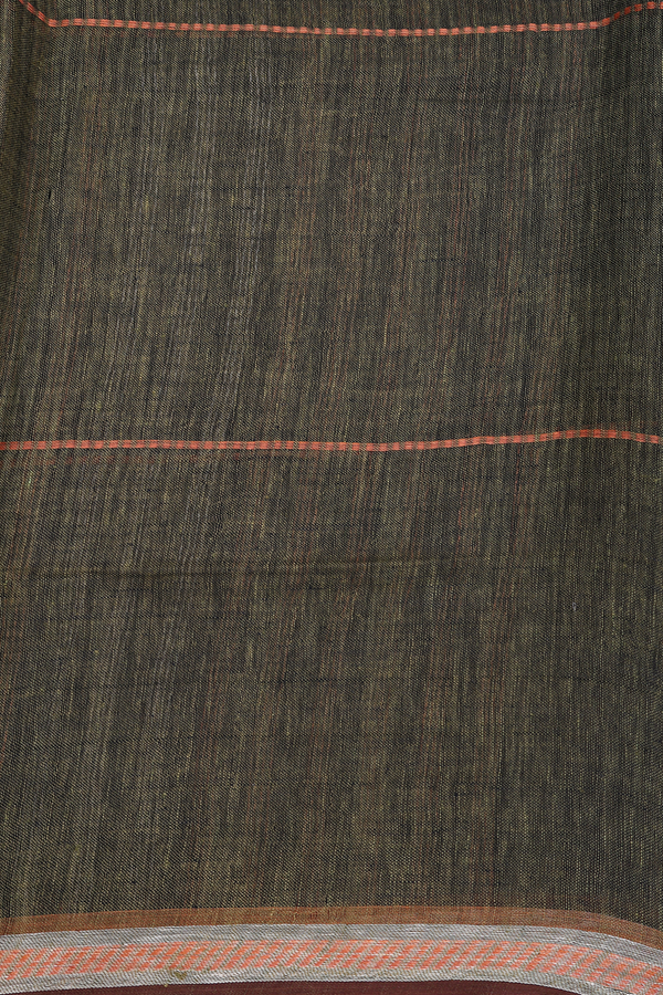 Linen Saree In Black With Stripes Design