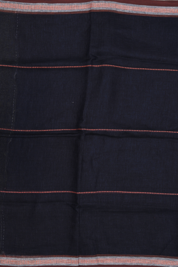 Linen Saree In Black With Stripes Design