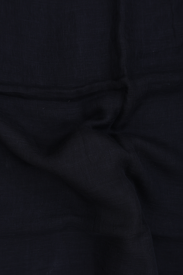 Linen Saree In Black With Threadwork Border