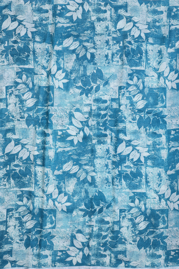 Linen Saree In Blue With Leaf Design