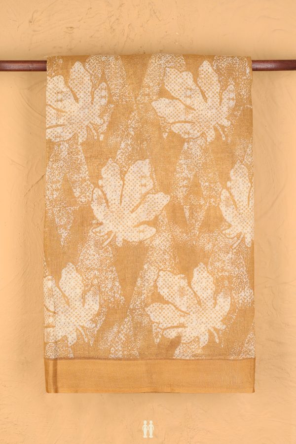 Linen Saree In Brown With Floral Design