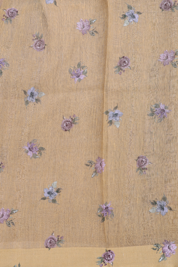 Linen Saree In Brown With Floral Printed Design