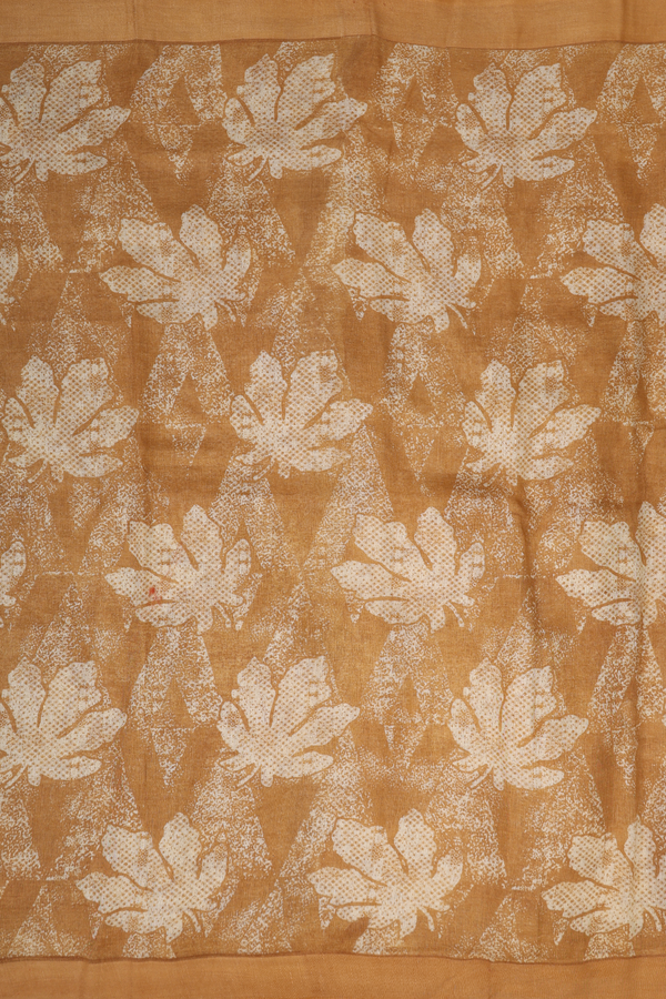 Linen Saree In Brown With Floral Design