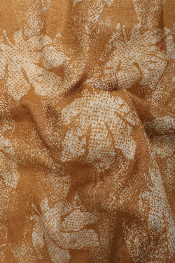 Linen Saree In Brown With Floral Design