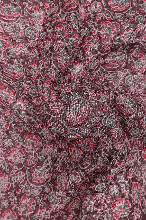 Linen Saree In Brown With Floral Printed Design