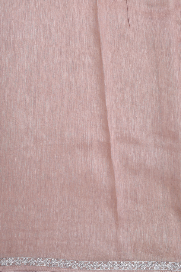 Linen Saree In Brown With Floral Threadwork Buttas