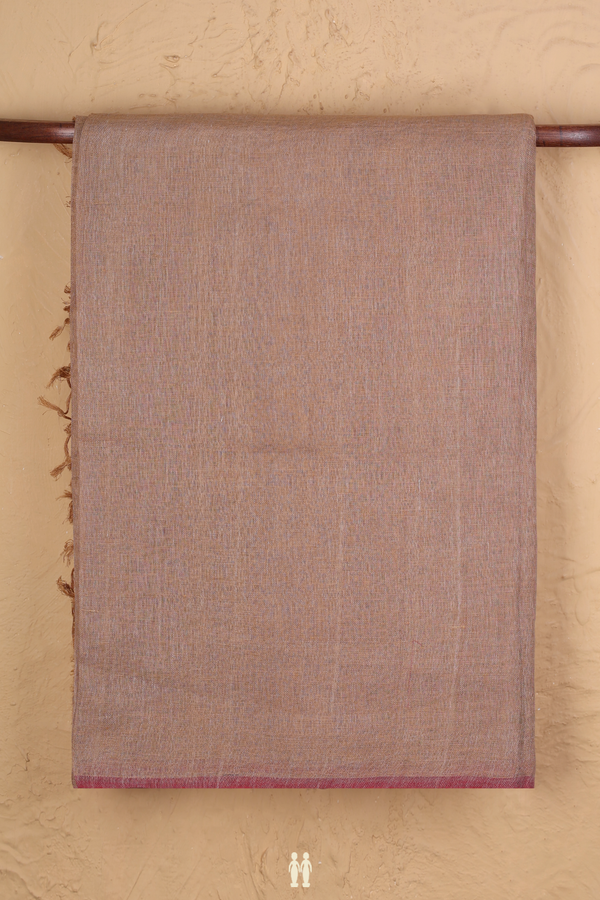 Linen Saree In Brown With Plain