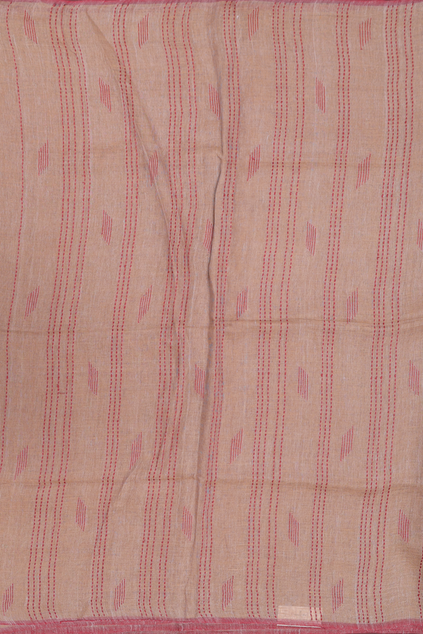 Linen Saree In Brown With Plain