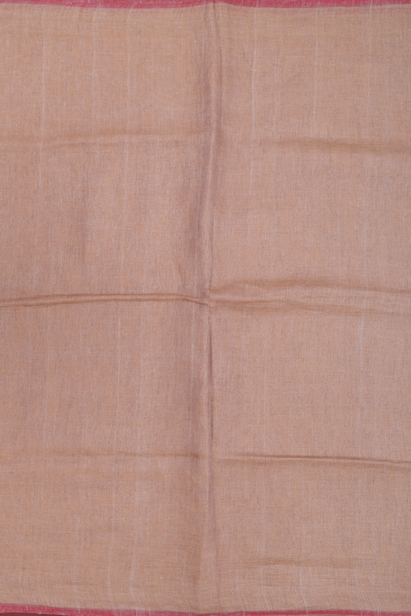 Linen Saree In Brown With Plain