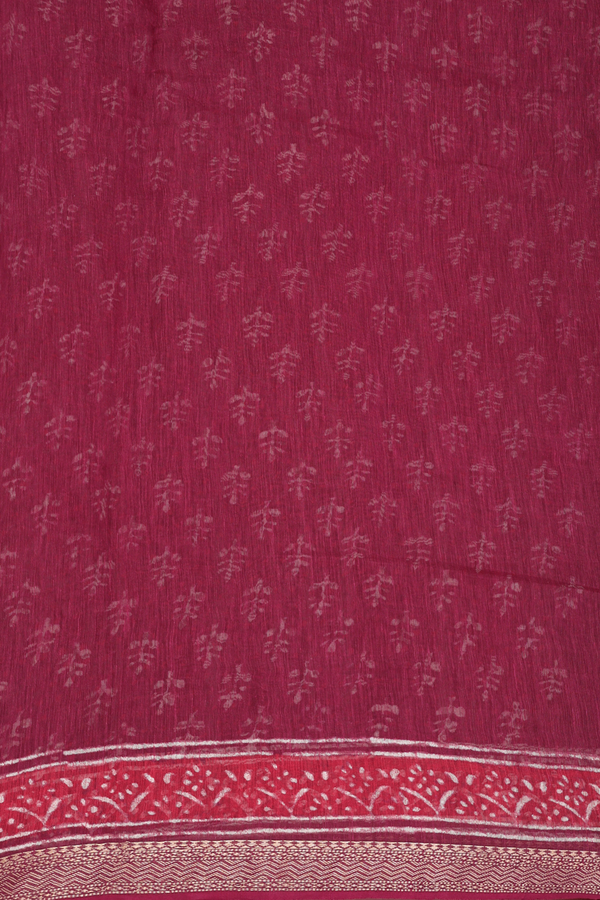 Linen Saree In Burgundy Red With Printed Design