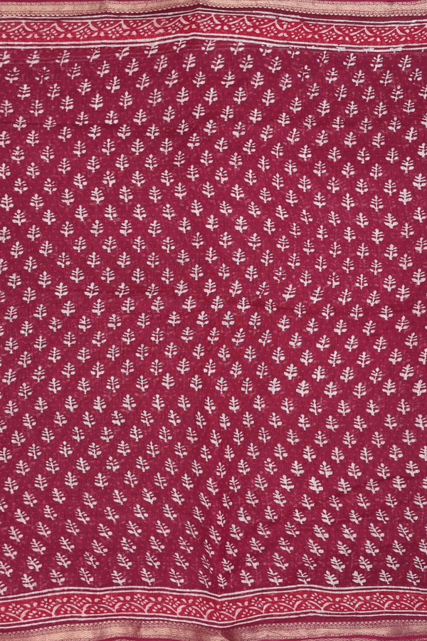 Linen Saree In Burgundy Red With Printed Design