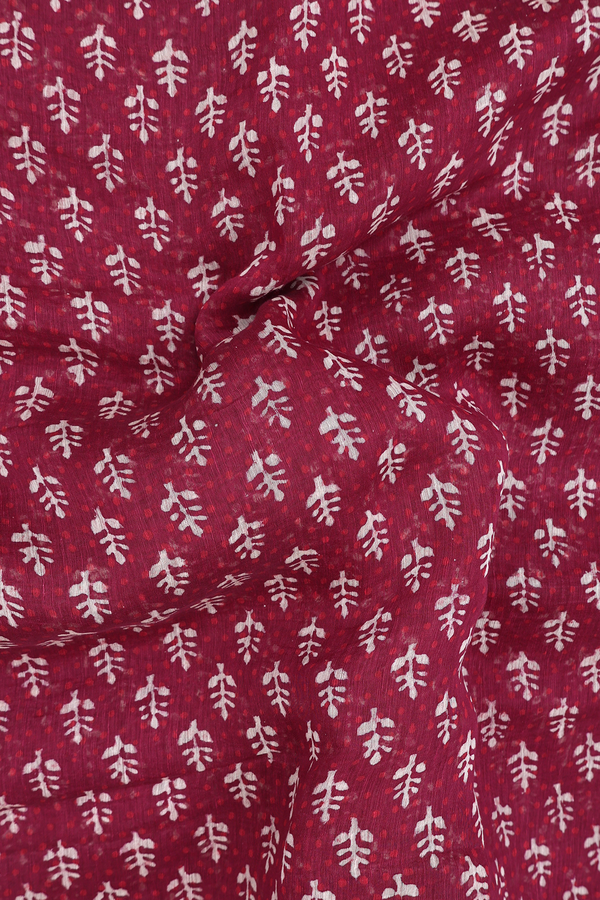 Linen Saree In Burgundy Red With Printed Design