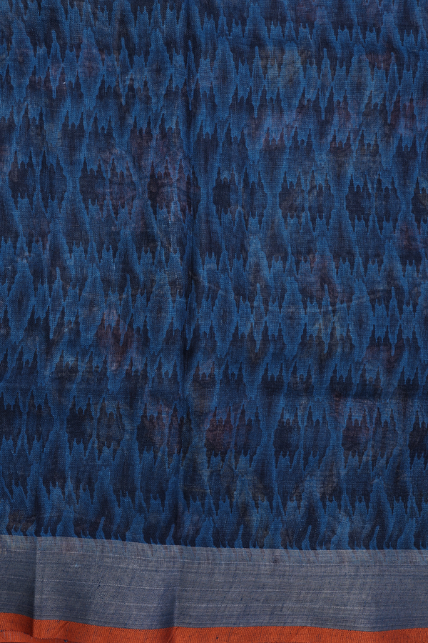 Linen Saree In Capri Blue With Floral Printed Design