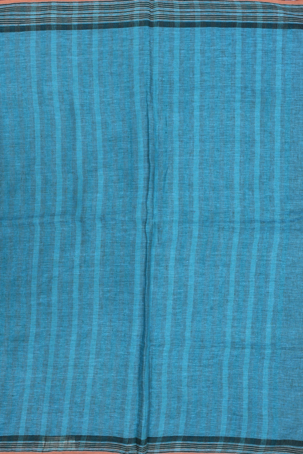Linen Saree In Cerulean Blue With Stripes Border